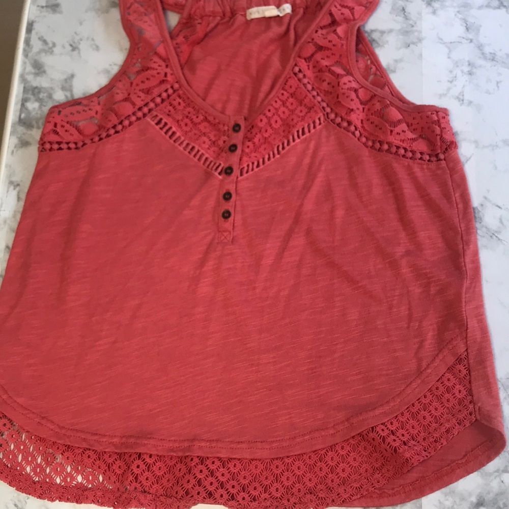 Hint of Mint Boho Chic Lace Henley Tank Medium Coquette Feminine Beachy - Picture 2 of 5